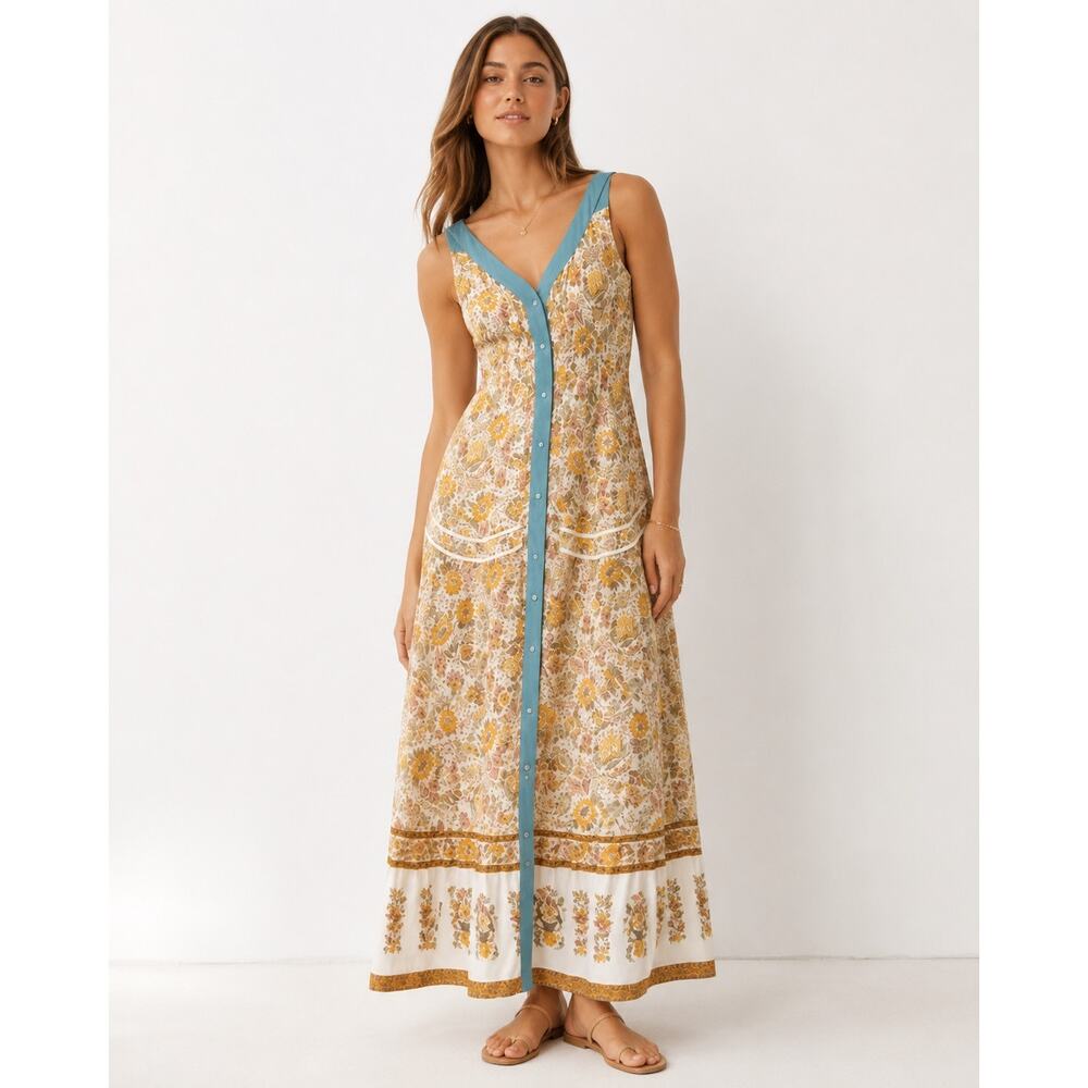 Porter Collective Button Down Floral Maxi Dress Large